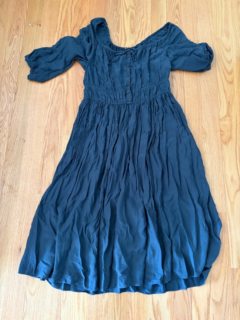 Madewell Button-Front Elastic Waist Dress in Slate Blue
